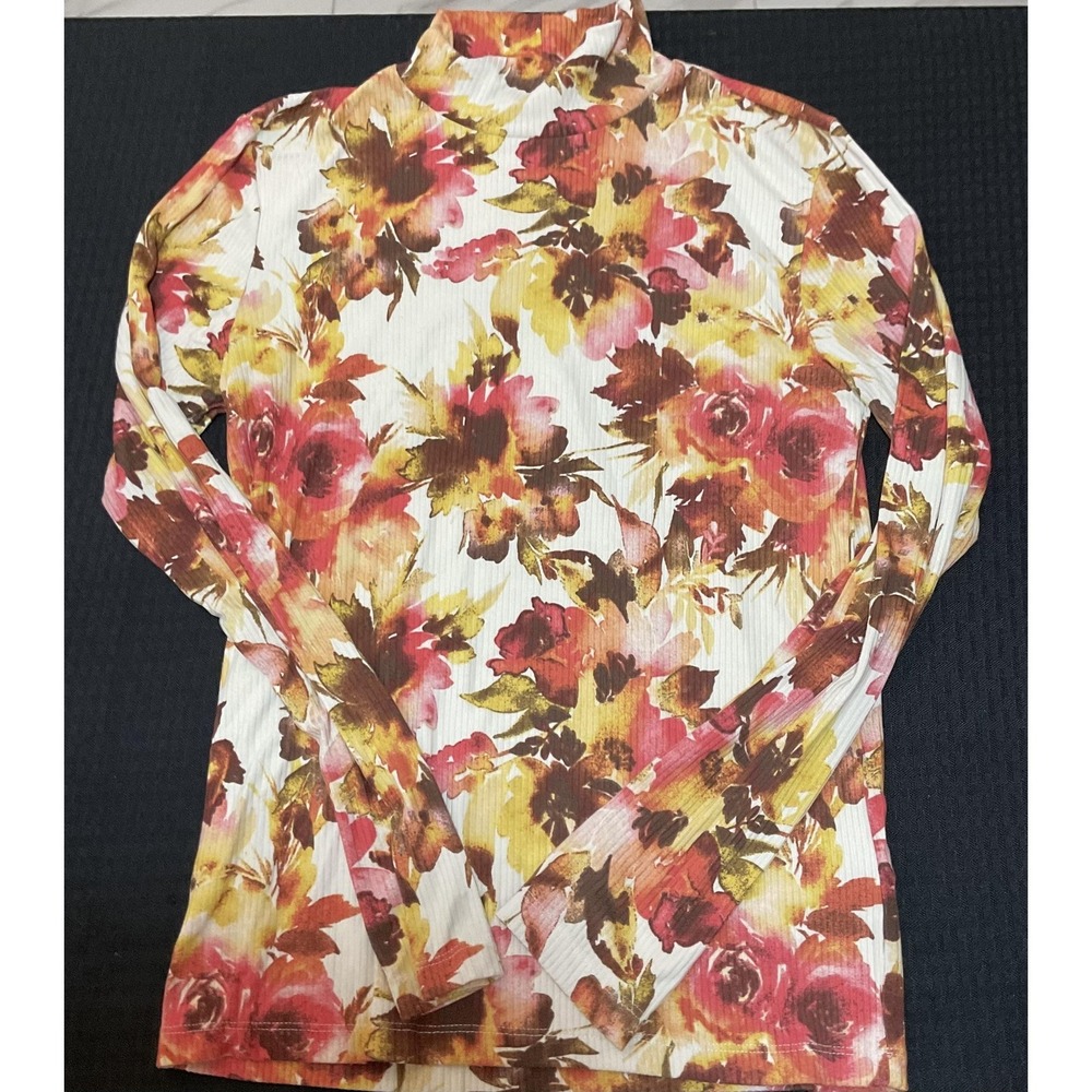 LuLaRoe Shirt Womens Medium Multicolor Floral Mock Neck Long Sleeve Tunic Top